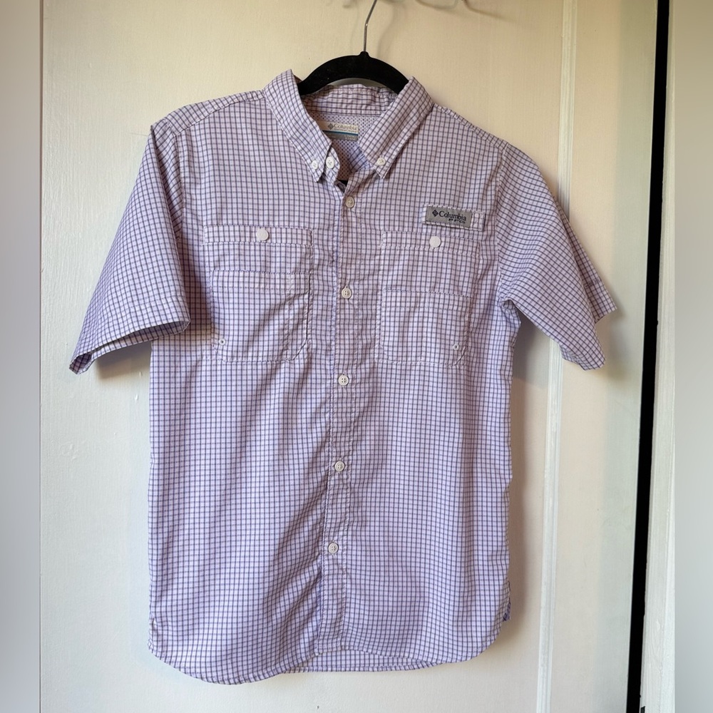 Columbia Lavender Checkered Button Down shirt Size boys L